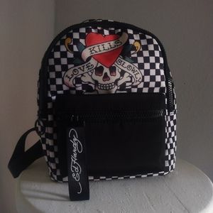 Ed hardy "love kills slowly" black checkered backpack